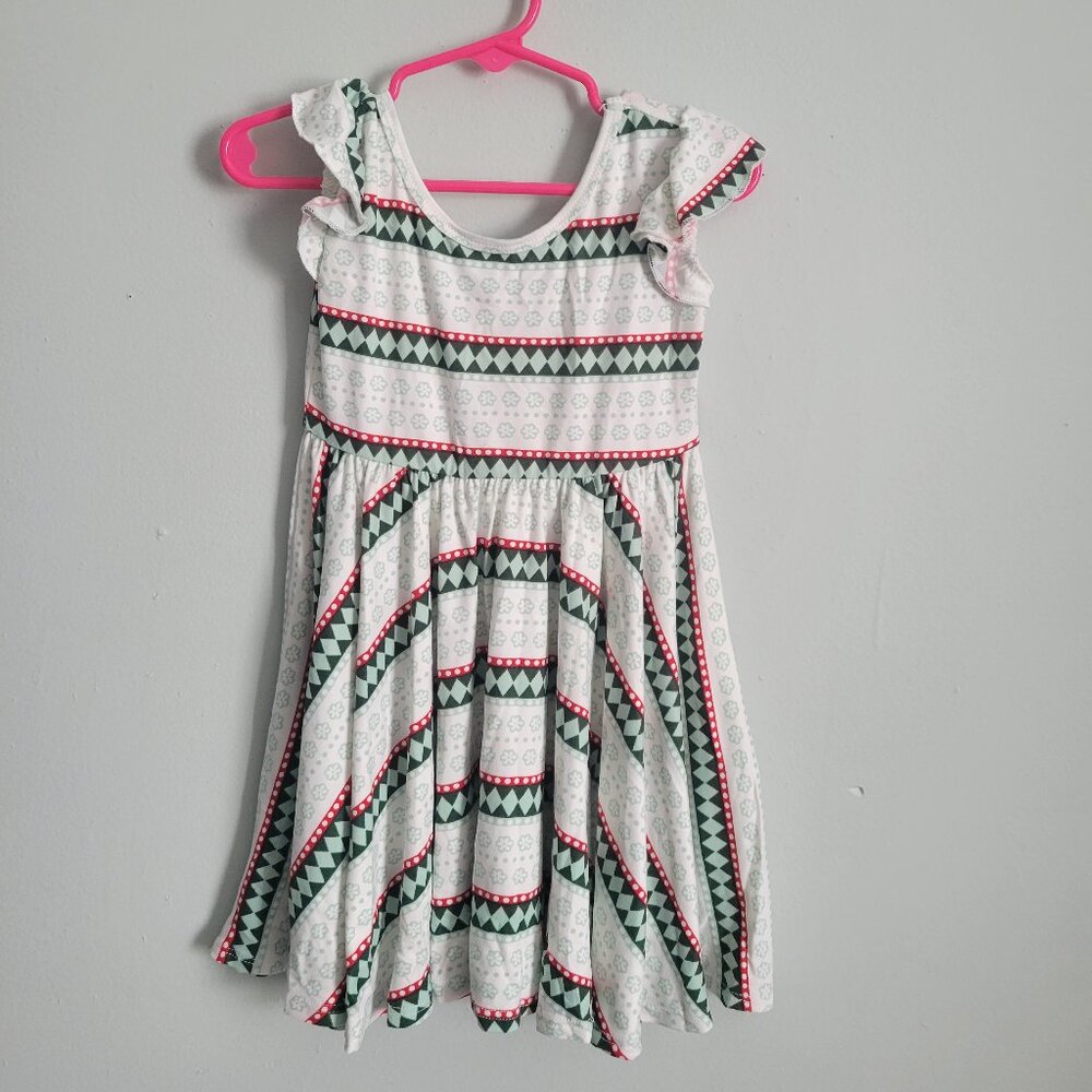 Dot Dot Smile Dress Girl's 2T Toddler Green & Red Geo Floral Empire Waist NWT